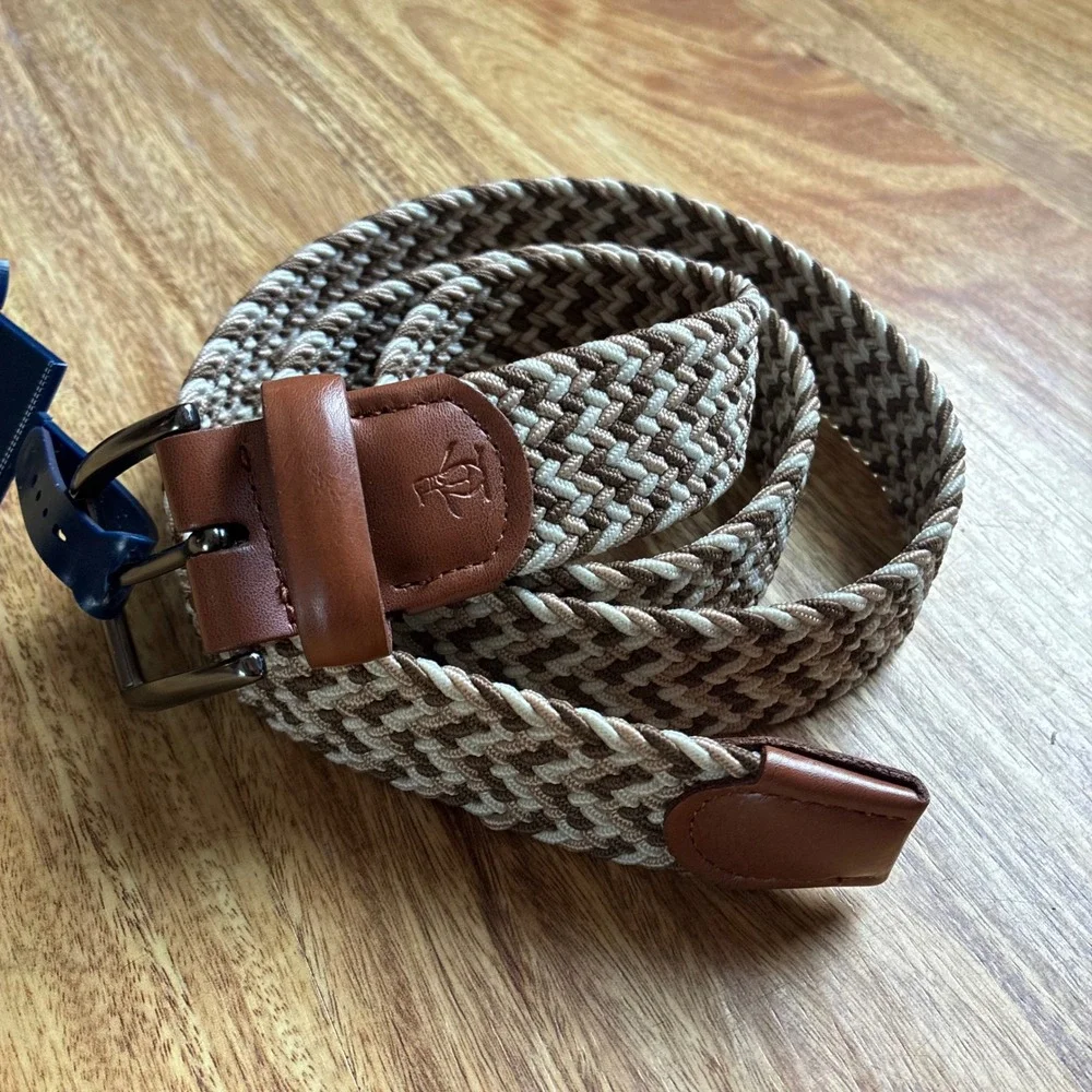 Original Penguin Braided Stretch Belt Large 38-40 Brown Tan Woven Golf HN86914